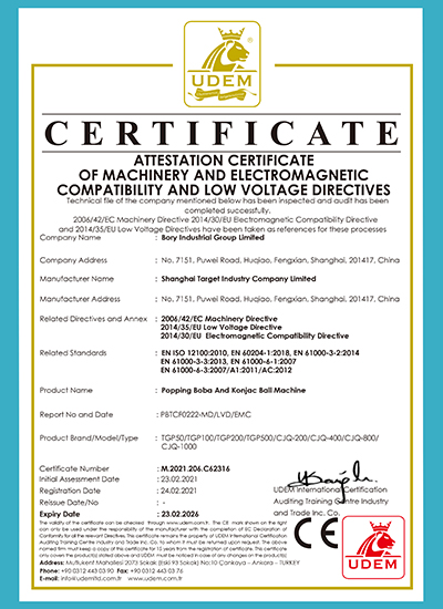 Certificat CE pour la ligne de production de Popping Boba 
